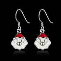 Silver Plated Enamel Dangle Earrings Christmas Santa Claus Silver 26x10mm P128