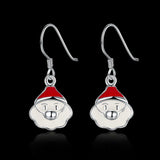 Silver Plated Enamel Dangle Earrings Christmas Santa Claus Silver 26x10mm P128