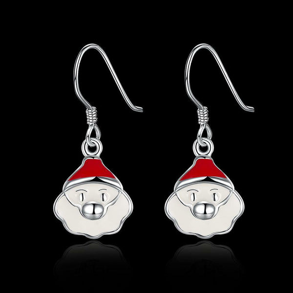 Silver Plated Enamel Dangle Earrings Christmas Santa Claus Silver 26x10mm P128