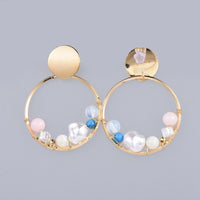 Pearl Dangle Earrings Beads Gemstone Beads Sea Shell Gold 49mm Pin 0.8mm  P645