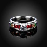 Stainless Steel Bridal Engagement Wedding Ring AAA Zirconia Gay Pride B464