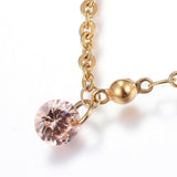 304 Stainless Steel Bracelet Cubic Zirconia Lobster Gold 8.5" 2mm  A79
