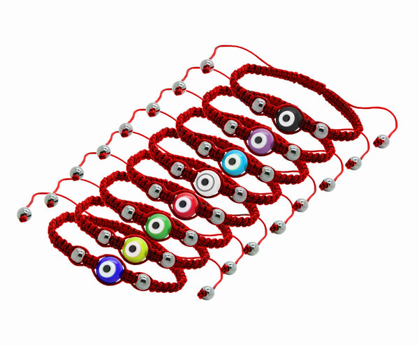 Red Nylon Cord Evil Eye Good Luck Bracelet Glass Colors Adjustable Size Handmade