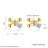 Yellow Gold Plated Earrings Bow Stud AAA Zirconia Push Back Clasp L493