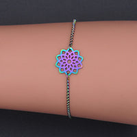 Adjustable Stainless Steel Slider Bracelet Bracelet Box Flower Rainbow 9.6" Z224