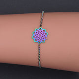 Adjustable Stainless Steel Slider Bracelet Bracelet Box Flower Rainbow 9.6" Z224