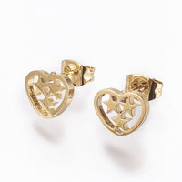 Stainless Steel Set Earring Pendant Necklace Heart Star Gold 18" P825