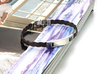 Mens Unisex Stainless Steel Brown PU Leather Bracelet 8" G4