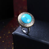 Platinum Plated Halo Statement Fashion Ring Womens Kallaite Stone Blue B498