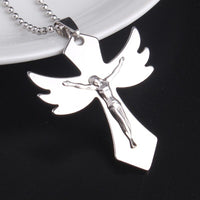 316L Stainless Steel Pendant 1.57X1.86 Inch Jesus Cross  Silver Necklace 22" B64