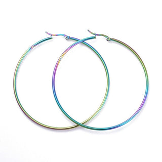 304 Stainless Steel Hoop Earrings Ring Multi- 70x2mm pin 0.6x1mm P332