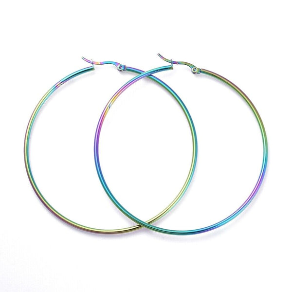 304 Stainless Steel Hoop Earrings Ring Multi- 70x2mm pin 0.6x1mm P332