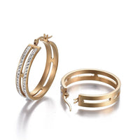 Stainless Steel Hoop Earrings Polymer Clay Zirconia Ring Gold 36x33x7mm A161