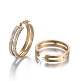 Stainless Steel Hoop Earrings Polymer Clay Zirconia Ring Gold 36x33x7mm A161
