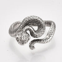 Alloy Cuff Finger Ring Rattle Snake Antique Silver Size 8 Adjustable 18.5mm P438