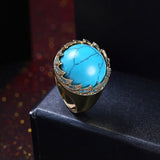 Yellow Gold Plated Halo Ring Kallaite Stone Blue B511