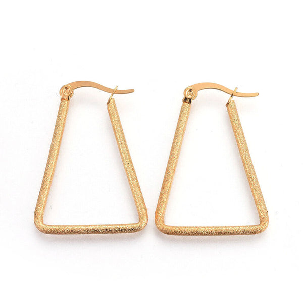 304 Stainless Steel Hoop Earrings Textured Gold 33x23.5x2mm P146