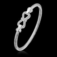 Sterling Silver Plated Bracelet Bow Bangle 4MM Hook Clasp L245