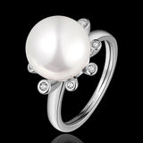 Gold Pearl Stone Zirconia Band Flower Weeding Ring Size 8 B124