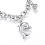 304 Stainless Steel Charm Bracelet Dolphin Silver7.5" Inch 6mm Z72