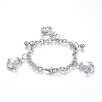 304 Stainless Steel Charm Bracelet Anchor Silver 7.5" Inch 6mm Z75