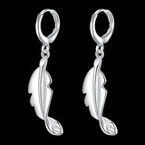 Sterling Silver Plated Earrings Drop Dangle Leverback Feather .56" L377