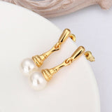 Gold Pearl Stud Drop Earrings L84