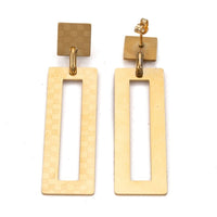 Stainless Steel Dangle Stud Earrings Laser Cut Rectangle Gold 64mm 0.8mm Z339