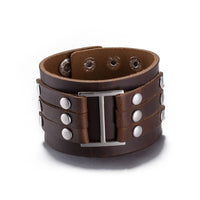 Leather Bracelet Black Brown 9.5 Inches 50MM Push button  L453