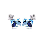 Platinum Plated Earrings  Stud AAA Zirconia Blue Push Back Clasp L681