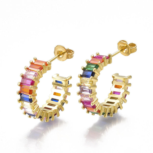 Cubic Zirconia Ear Studs Ear Nuts/Earring Backs Gold 16.5x5mm P350