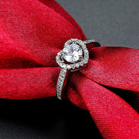 Platinum Plated Encrusted Halo Solitaire Ring AAA Zirconia Women B298