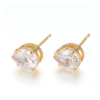 Stud Earrings 316 Stainless Steel Zirconia Teardrop 18K Gold 0.7mm Z321