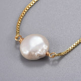 Brass Slider Bracelet Bolo Bracelet Natural Keshi Pearl Bead White 9" 1.3mm P307