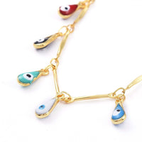 teardrop Evil Eye Enamel Charm Bracelet Stainless Steel Lobster 18K 7.4" Z240