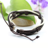 Genuine Leather Bracelet Men's  Unisex Braided Wrap Tribal Brown White H163