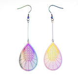 201 Stainless Steel Dangle Earrings Teardrop Purple Electroplated 92mm P734