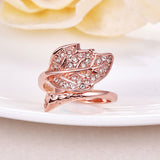 Rose Gold Plated Cocktail Ring AAA Zirconia Women Leaves B283