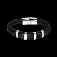 Stainless Steel Leather Bracelet 8 Inches 13MM Slide L380