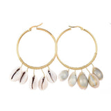 Dangle Earrings Cowrie Shell Stainless Steel Hoop Gold 68x45mm Pin 1mm  P601