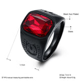 Stainless Steel Black Gunmetal Ring Mens Red Black Stone B550