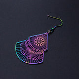 201 Stainless Steel Dangle Earrings Fan Multi-color 73x39.5mm 0.7mm P198