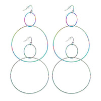 Stainless Steel Dangle Earrings Plastic Ear Nuts Ring Rainbow 75mm 0.6mm Z319