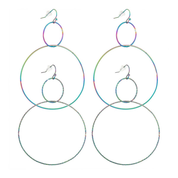 Stainless Steel Dangle Earrings Plastic Ear Nuts Ring Rainbow 75mm 0.6mm Z319