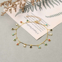 Enamel Star Charm Anklet Bracele Chain Stainless Steel Lobster Gold 9.6" Z14