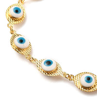 Brass Enamel Evil Eye Link Chains Anklet Bracelet Lobster Clasp Gold 9.6" Z7