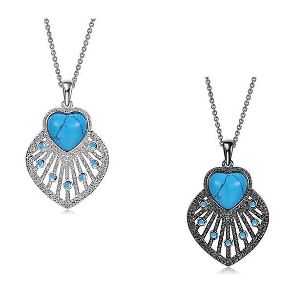 Platinum Plated Necklace Pendant Heart Kallaite  Blue 18 Inches 1MM Lobster B190