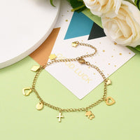 304 Stainless Steel Charm Anklet Bracelet Chains Lobster Clasp Gold 9.2" Z12