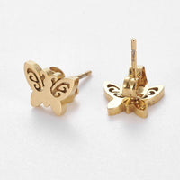 Stainless Steel Set Earring Pendant Necklace Butterfly Gold 18"" P776