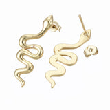 Brass Dangle Stud Earrings Nickel Free Snake  Gold 31.5x12mm 0.8mm Z383